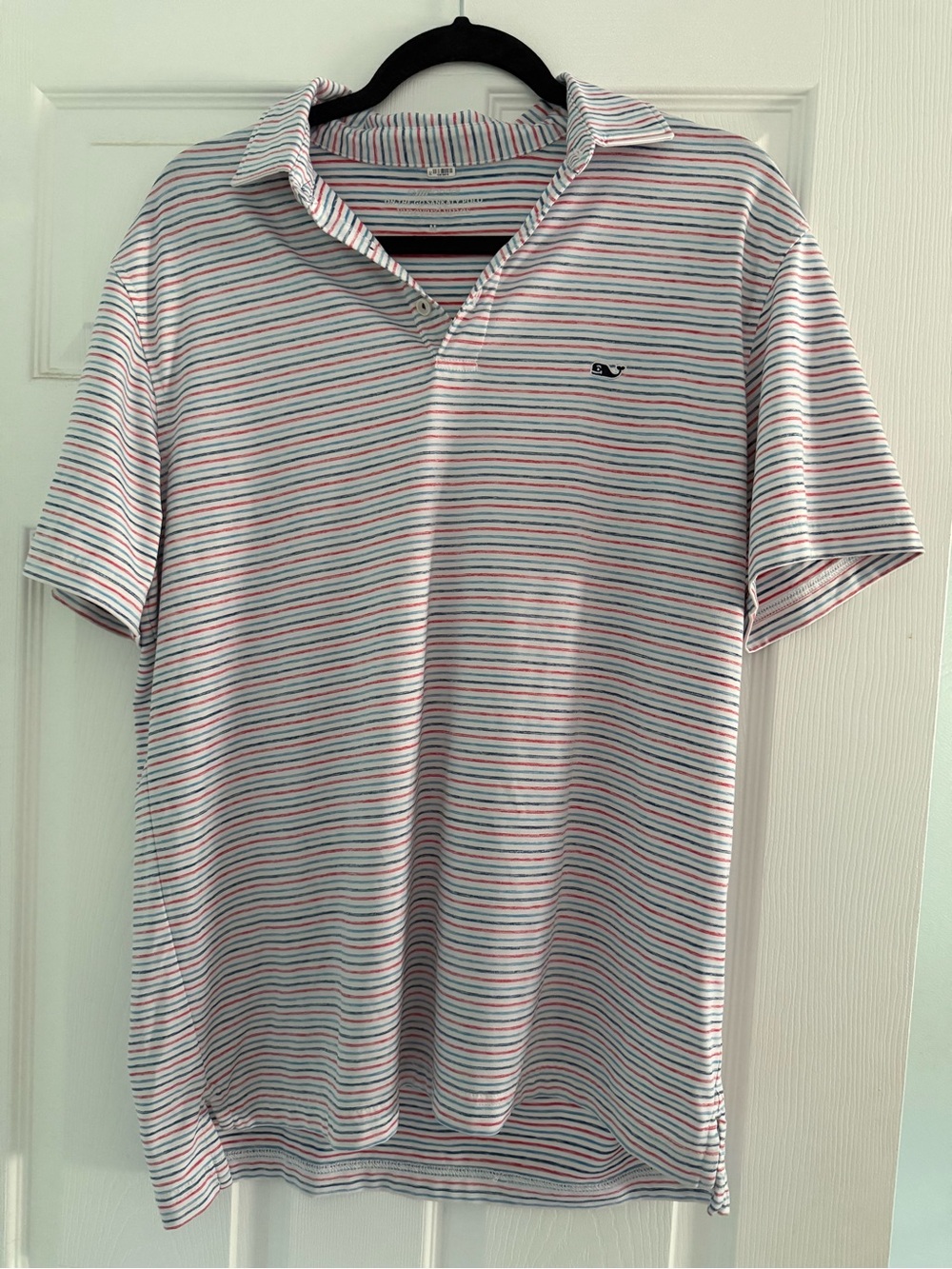 Striped Short-Sleeve vineyard vines Polo Shirt - White with Red & Blue Stripes
